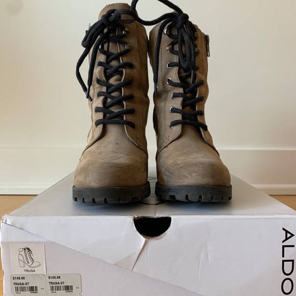 Block Heel Genuine Suede Nude and Black Booties - Picture 5 of 7